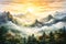 Serene Sunrise: A Majestic Mountain Landscape Above the Clouds