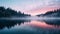 Serene Sunrise Over Lake With Turquoise And Pink Hues