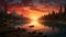 Serene Sunrise: Realistic Hyper-detailed Painting Of A Lake At Sunset