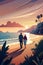 Serene Sunset Beach Walk - Romantic Couple Strolling by the Sea