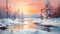 Serene Sunset: A Beautiful Canada Winter Landscape Painting