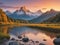 serene sunset over majestic mountains, tranquil river landscape