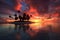 serene sunset over a palm-fringed atoll beach