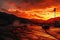 Serene Sunset Over a Race Track, A Captivating Blend of Speed and Natural Beauty, A fiery sunrise at the mountain race track with