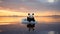 Serene Sunset: Panda Bear Embracing Nature On An Inflatable Raft