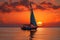 Serene sunset scene a sailboat peacefully glides across tranquil waters