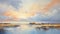 Serene Sunset: A Tranquil Oil Painting Of Marshes And Lake