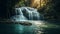 Serene Sunset Waterfall In Tropical Forest
