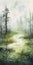 Serene Swamp: Acrylic Painting With Digital Illustration Style