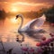 Serene Swan Gliding Across a Glistening Lake at Sunset