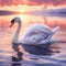 Serene Swan Gliding Across a Glistening Lake at Sunset