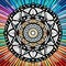 Serene Symmetry: A Vibrant Black and White Mandala with Rainbow Lines