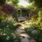 Serene, Tranquil Garden with Beautiful Flowers and Foliage