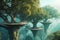 Serene Tree-top Walkways Amongst Giant Trees in a Verdant Forest