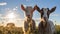 Serene Trio: Three Friendly Goats Grazing in a Grassy Field