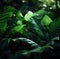 Serene tropical green leaves background. Close up. Generated by AI