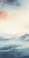 Serene Tundra: Abstract Watercolor Seascape With Mountainous Background