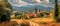 Serene tuscan landscape with rolling hills and winding road, italy. a peaceful italian countryside scene. AI