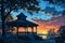 Serene twilight gazebos, offering peaceful refuge in the hour between day and night - Generative AI