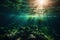 Serene Underwater Realm Mesmerizing Light Piercing through the Ocean. Generative AI