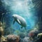 Serene underwater scene with manatees and dugongs