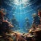 serene underwater scene with stones, seaweeds, fishes, Generative AI