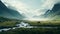 Serene Valley In Norwegian Nature A Breathtaking Matte Painting