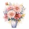 Serene Watercolor Chrysanthemum Bouquet In Vase: Marguerite Blasingame\\\'s Colorful Arrangements