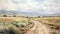 Serene Watercolor Landscape: Hinterland Road With Mountains