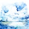 Serene watercolor landscape in soothing blues
