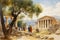 Serene Watercolor Rendering of the Ancient Greek Agora.