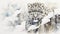 Serene Watercolor Snow Leopard Camouflaged Against Snowy Rocks AI Generated