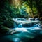 Serene waterfall cascading through a lush forest