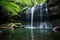 serene waterfall in a dense forest, perfect for qi gong