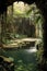 serene waterfall flowing through a hidden jungle oasis
