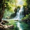 Serene Waterfall in Impressionist Art Style