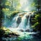 Serene Waterfall in Impressionist Art Style