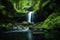 a serene waterfall in a lush green forest