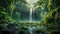 Serene Waterfall in a Nature Wonderland. Majestic Waterfall in a Lush Forest. Generative AI