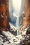 Serene Waterfall in a Snowy Canyon: A Winter Wonderland, ai generative