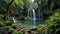 a serene waterfall surrounded by lush greenery, with a pool of clear blue water at its base. ai generativea serene waterfall