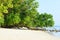 Serene White Sandy Beach with Lush Green Mangroves on Bright Sunny Day - Vijaynagar, Havelock Island, Andaman, India