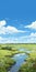 Serene Wild Grassland: A Beautiful 2d Illustration Of Bude, Cornwall