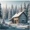 Serene Winter Escape: Desolate Cabin Amidst Snow-Covered Trees