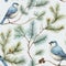 Serene winter landscape seamless pattern vector background, hand painted with watercolors