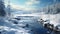 Serene Winter Wonderland: A Breathtaking Snowy Landscape With A Serene River