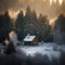 Serene Winter Wonderland - Rustic Cabin in Evergreen Forest