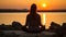 Serene woman practicing yoga by the scenic seashore, gazing at the mesmerizing ocean view