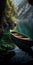 Serene Wood Boat In A Cave: Captivating Nature-inspired Imagery