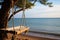 Serene wooden swing on a tree, with the backdrop of the sea